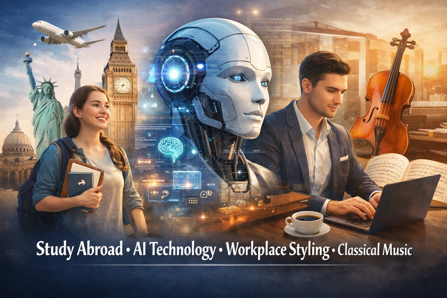 Study Abroad, AI Technology, Workplace Styling & Classical Music