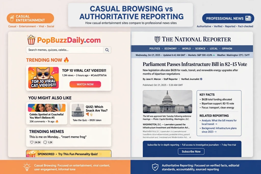 Comparison between casual content platforms and traditional news websites