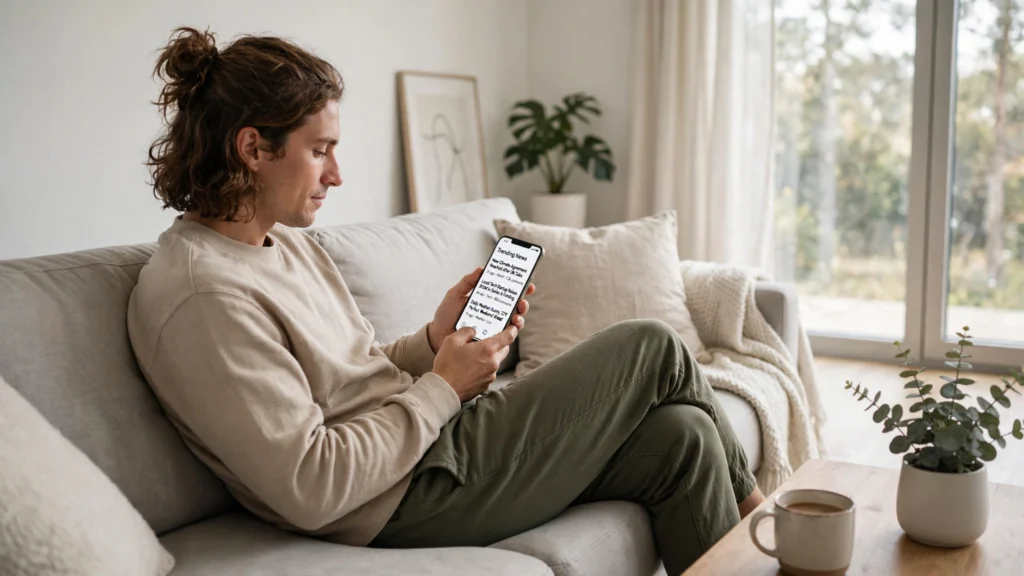 Person reading trending online content on a smartphone