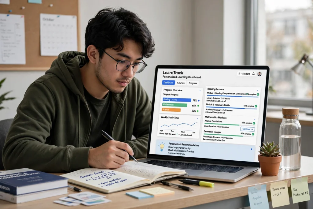 Student using a personalized learning dashboard in Aztec Software.