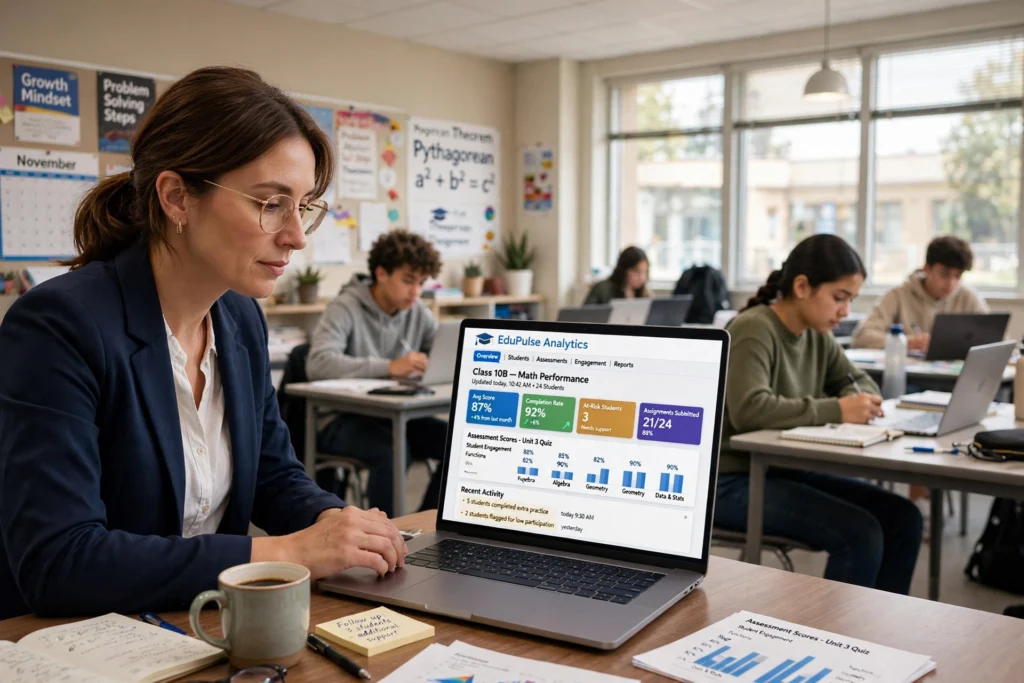 Instructor reviewing student progress in Aztec Software Plus.